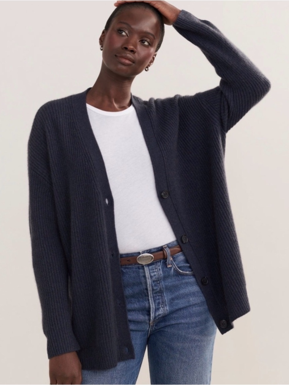 Jenni Kayne 100% Cashmere Cocoon Cardigan Blue Large L